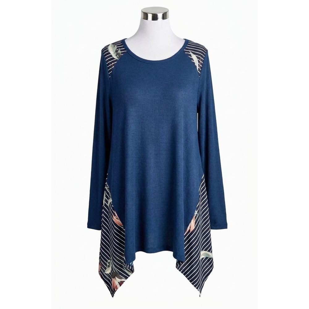 NEW ODDI striped & floral knit trapeze tunic in navy